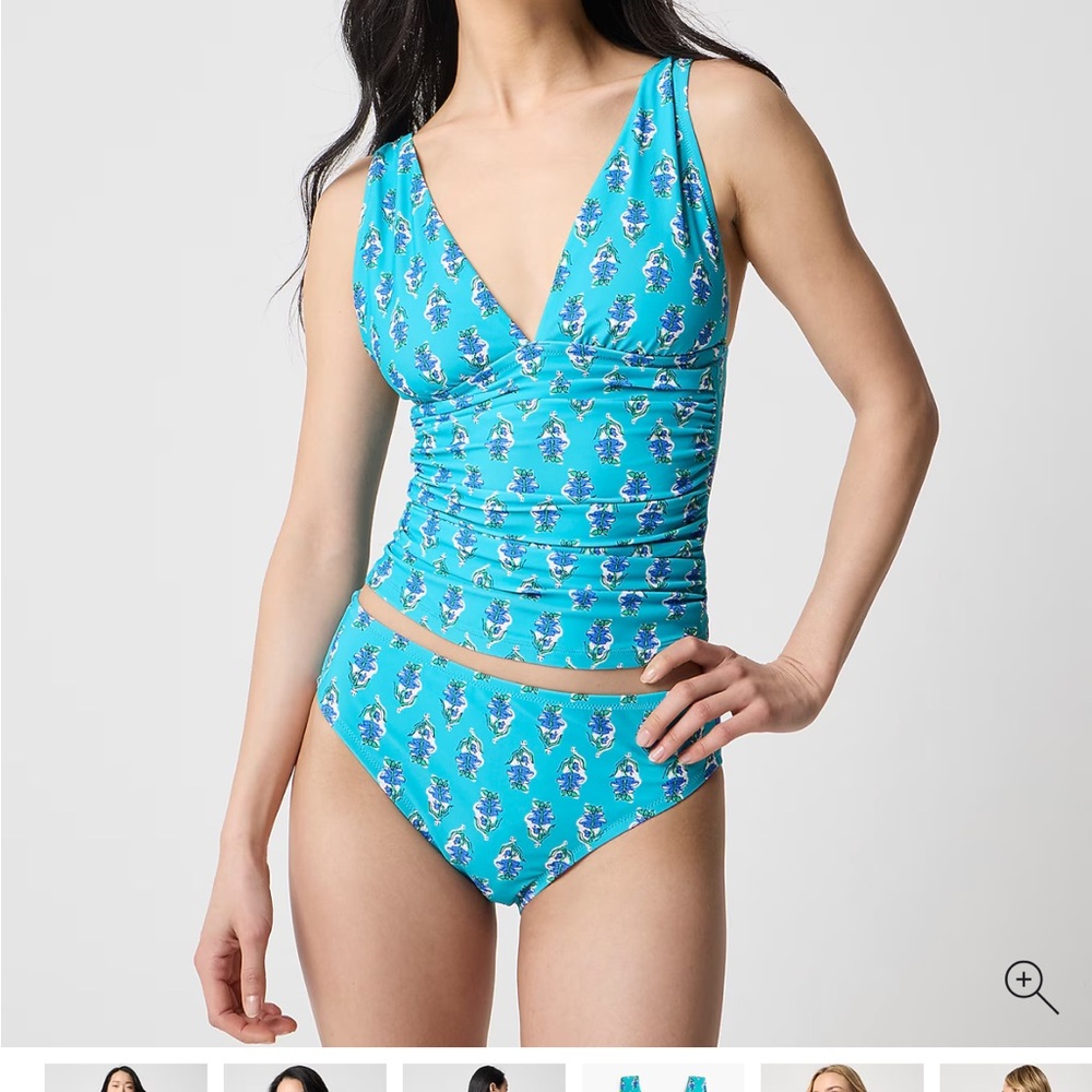 J. Crew Factory Turquoise Floral V-Neck Tankini Swim Top